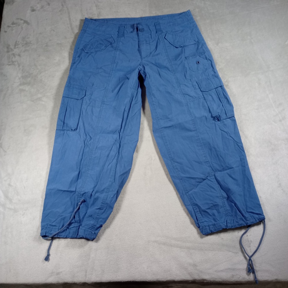 Norma Kamali Cargo Pants Womens 10 Blue Vintage Marine Cotton Drawstring Cropped